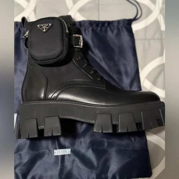 Prada Women's Black Combat Boots Monolith - Picture 8 of 12